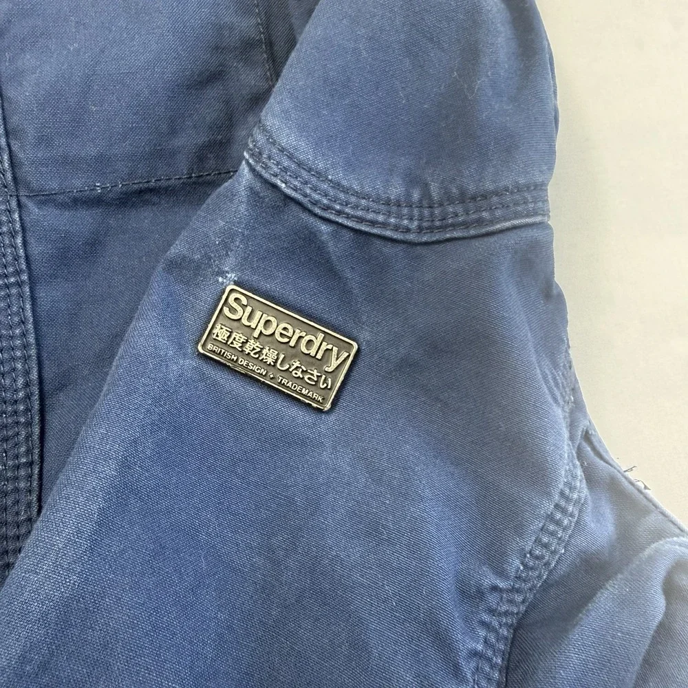Superdry Limited Moto Field Jacket Mens M Blue Military Utility Full Zip Cotton
